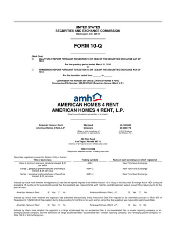 Miniature AMH (American Homes 4 Rent)
 10-Q Rapport trimestriel  