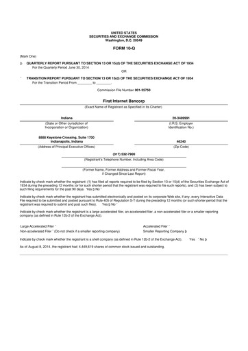 Thumbnail First Internet Bancorp
 10-Q Quarterly Report FY2014 