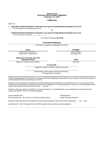 Thumbnail First Internet Bancorp
 10-Q Quarterly Report FY2014 