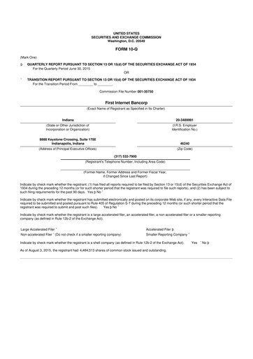Thumbnail First Internet Bancorp
 10-Q Quarterly Report FY2015 