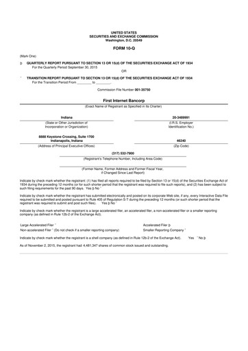 Thumbnail First Internet Bancorp
 10-Q Quarterly Report FY2015 