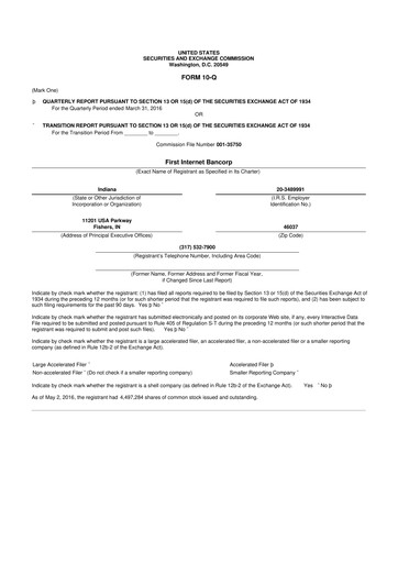 Thumbnail First Internet Bancorp
 10-Q Quarterly Report FY2016 