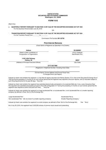 Thumbnail First Internet Bancorp
 10-Q Quarterly Report FY2016 