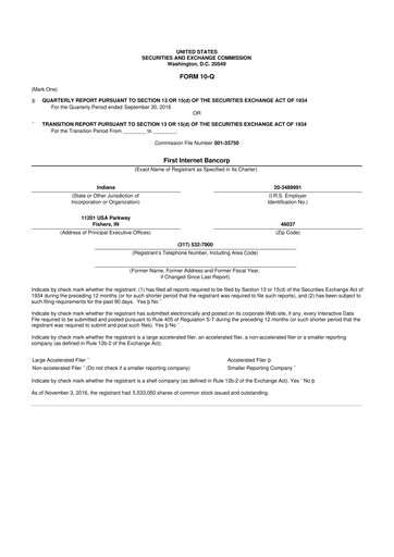 Thumbnail First Internet Bancorp
 10-Q Quarterly Report FY2016 