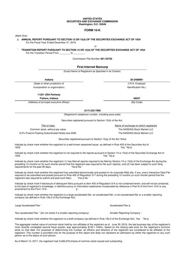 Thumbnail First Internet Bancorp
 10-K Annual Report 2016