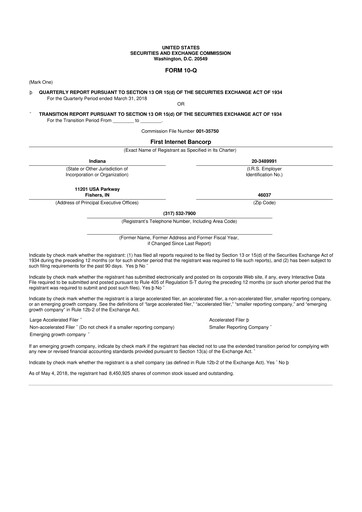 Thumbnail First Internet Bancorp
 10-Q Quarterly Report FY2018 