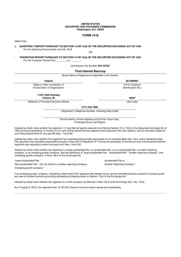 Thumbnail First Internet Bancorp
 10-Q Quarterly Report FY2018 