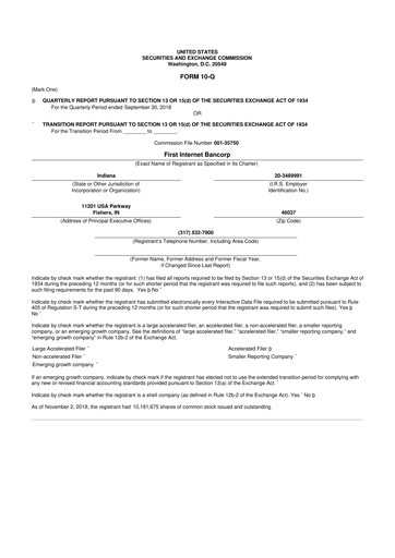 Thumbnail First Internet Bancorp
 10-Q Quarterly Report FY2018 