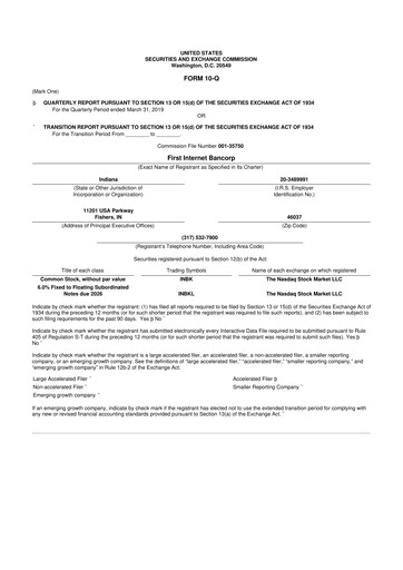 Thumbnail First Internet Bancorp
 10-Q Quarterly Report FY2019 