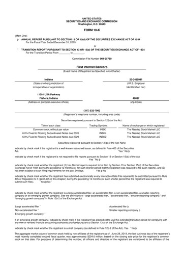 Thumbnail First Internet Bancorp
 10-K Annual Report 2019