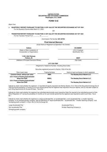 Thumbnail First Internet Bancorp
 10-Q Quarterly Report FY2020 