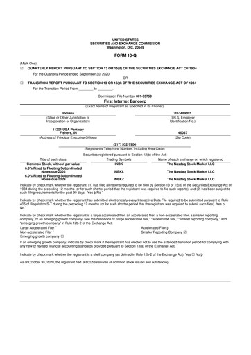 Thumbnail First Internet Bancorp
 10-Q Quarterly Report FY2020 