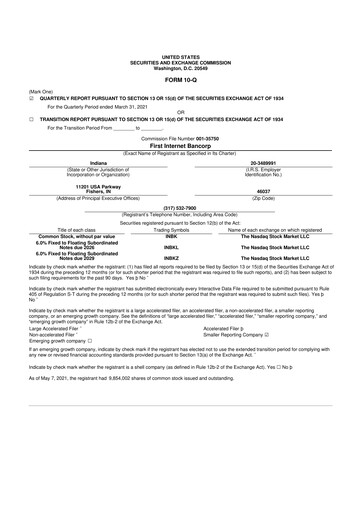 Thumbnail First Internet Bancorp
 10-Q Quarterly Report FY2021 