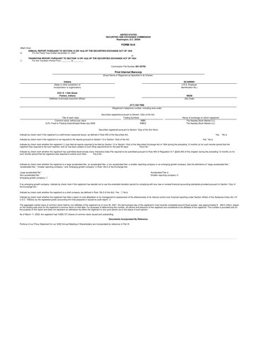 Thumbnail First Internet Bancorp
 10-K Annual Report 2020