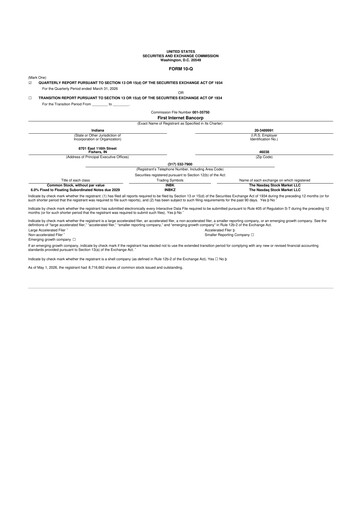 Thumbnail First Internet Bancorp
 10-Q Quarterly Report FY 