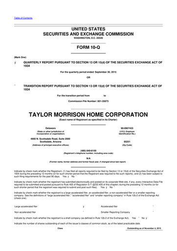 Thumbnail Taylor Morrison
 10-Q Quarterly Report FY2015 