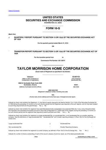 Thumbnail Taylor Morrison
 10-Q Quarterly Report FY2016 
