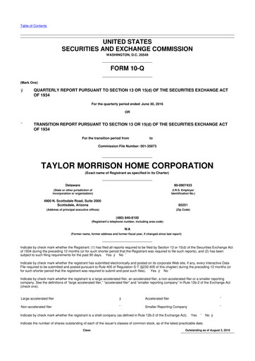 Thumbnail Taylor Morrison
 10-Q Quarterly Report FY2016 