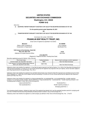 Thumbnail Franklin BSP Realty Trust 10-Q Quarterly Report FY2021 