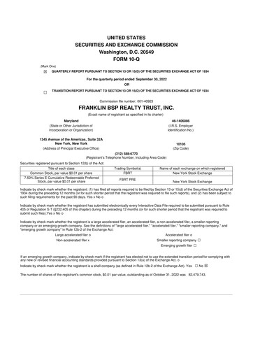 Thumbnail Franklin BSP Realty Trust 10-Q Quarterly Report FY2022 