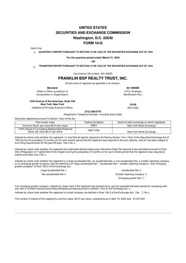 Thumbnail Franklin BSP Realty Trust 10-Q Quarterly Report FY2024 