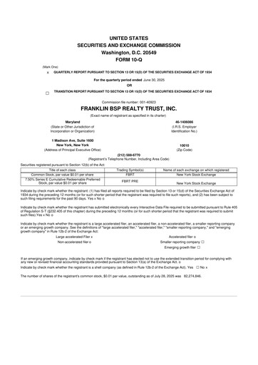 Thumbnail Franklin BSP Realty Trust 10-Q Quarterly Report FY2025 