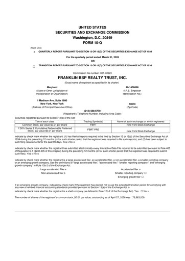 Thumbnail Franklin BSP Realty Trust 10-Q Quarterly Report FY 