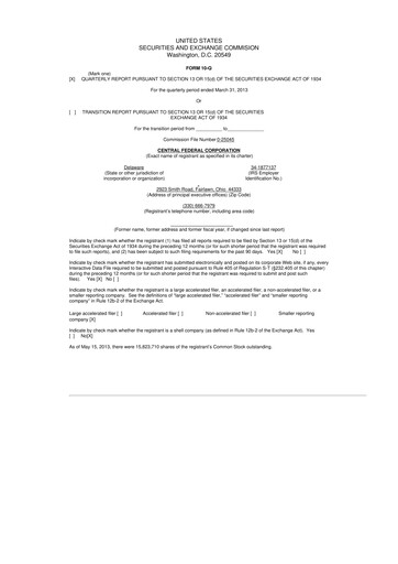 Thumbnail CF Bankshares 10-Q Quarterly Report FY2013 