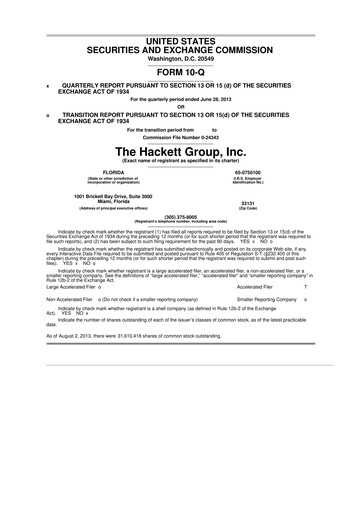 Vorschaubild The Hackett Group

 10-Q Quartalsbericht 2013 
