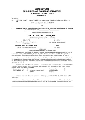 Miniature IDEXX Laboratories 10-Q Rapport trimestriel 2014 