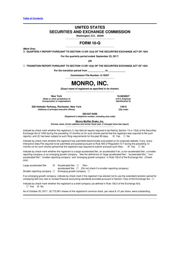 Thumbnail Monro 10-Q Quarterly Report FY2018 