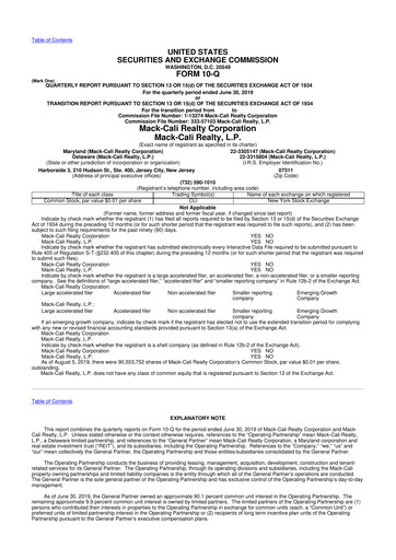 Thumbnail Veris Residential 10-Q Quarterly Report FY2019 