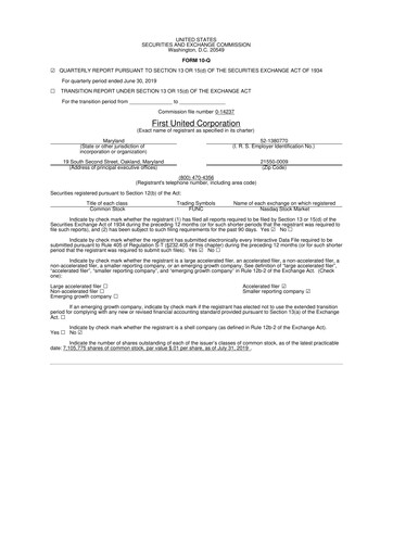 Thumbnail First United Corporation 10-Q Quarterly Report FY2019 