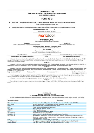 Thumbnail Frontdoor 10-Q Quarterly Report FY2019 