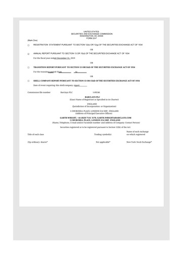 Thumbnail Barclays 20-F Annual Report 2019