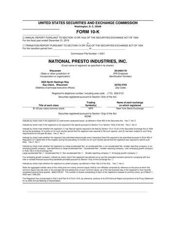 Thumbnail National Presto Industries
 10-K Annual Report 2019