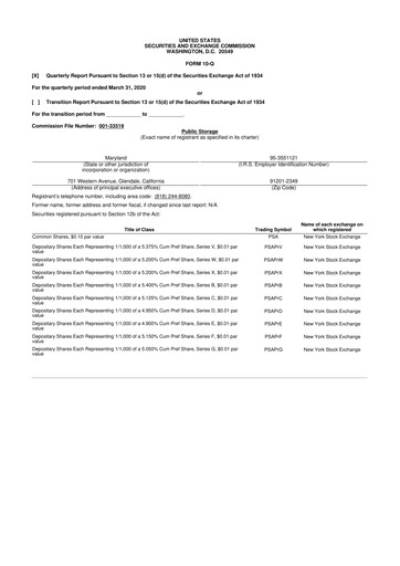 Miniature Public Storage 10-Q Rapport trimestriel 2020 