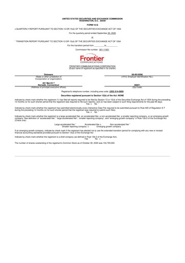 Thumbnail Frontier Communications 10-Q Quarterly Report FY2020 