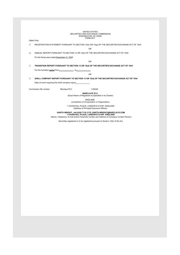 Thumbnail Barclays 20-F Annual Report 2020