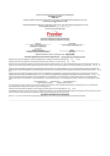 Miniature Frontier Communications 10-K Rapport annuel 2020