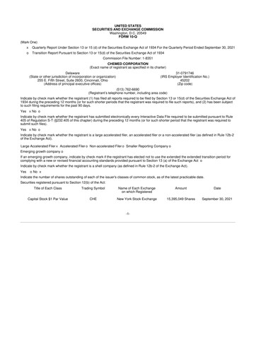 Thumbnail Chemed 10-Q Quarterly Report FY2021 