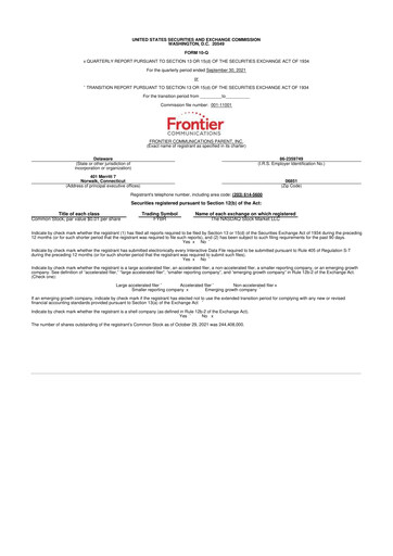 Thumbnail Frontier Communications 10-Q Quarterly Report FY2021 