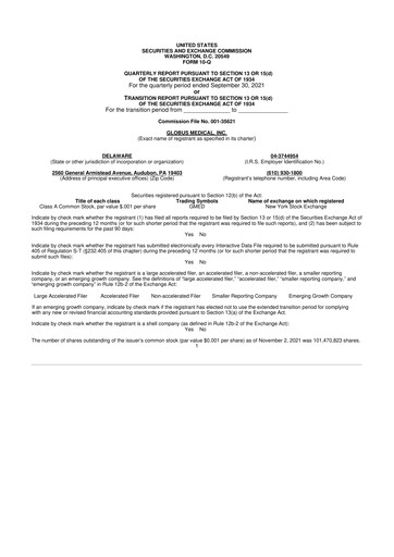 Thumbnail Globus Medical 10-Q Quarterly Report FY2021 