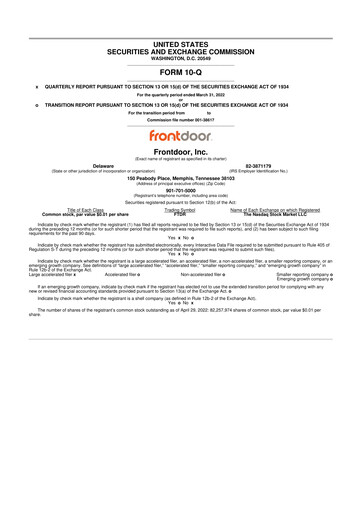 Thumbnail Frontdoor 10-Q Quarterly Report FY2022 