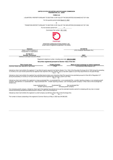 Thumbnail Frontier Communications 10-Q Quarterly Report FY2022 