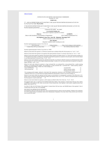 Thumbnail Cal-Maine Foods 10-K Annual Report 2022