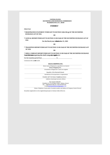 Miniature Diana Shipping 20-F Rapport annuel 2022