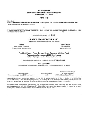Thumbnail Lesaka Technologies 10-Q Quarterly Report FY2023 