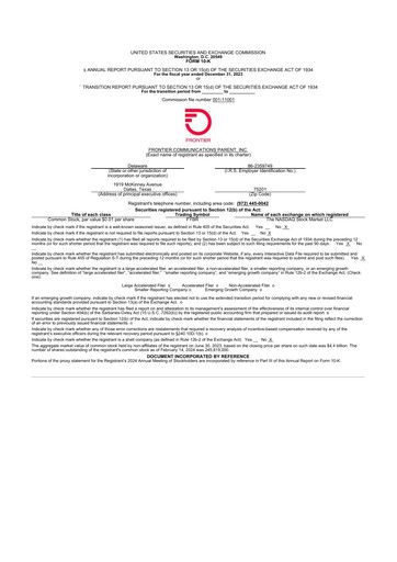 Miniature Frontier Communications 10-K Rapport annuel 2023