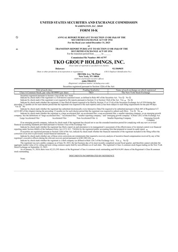 Thumbnail TKO Group Holdings 10-K Annual Report 2023